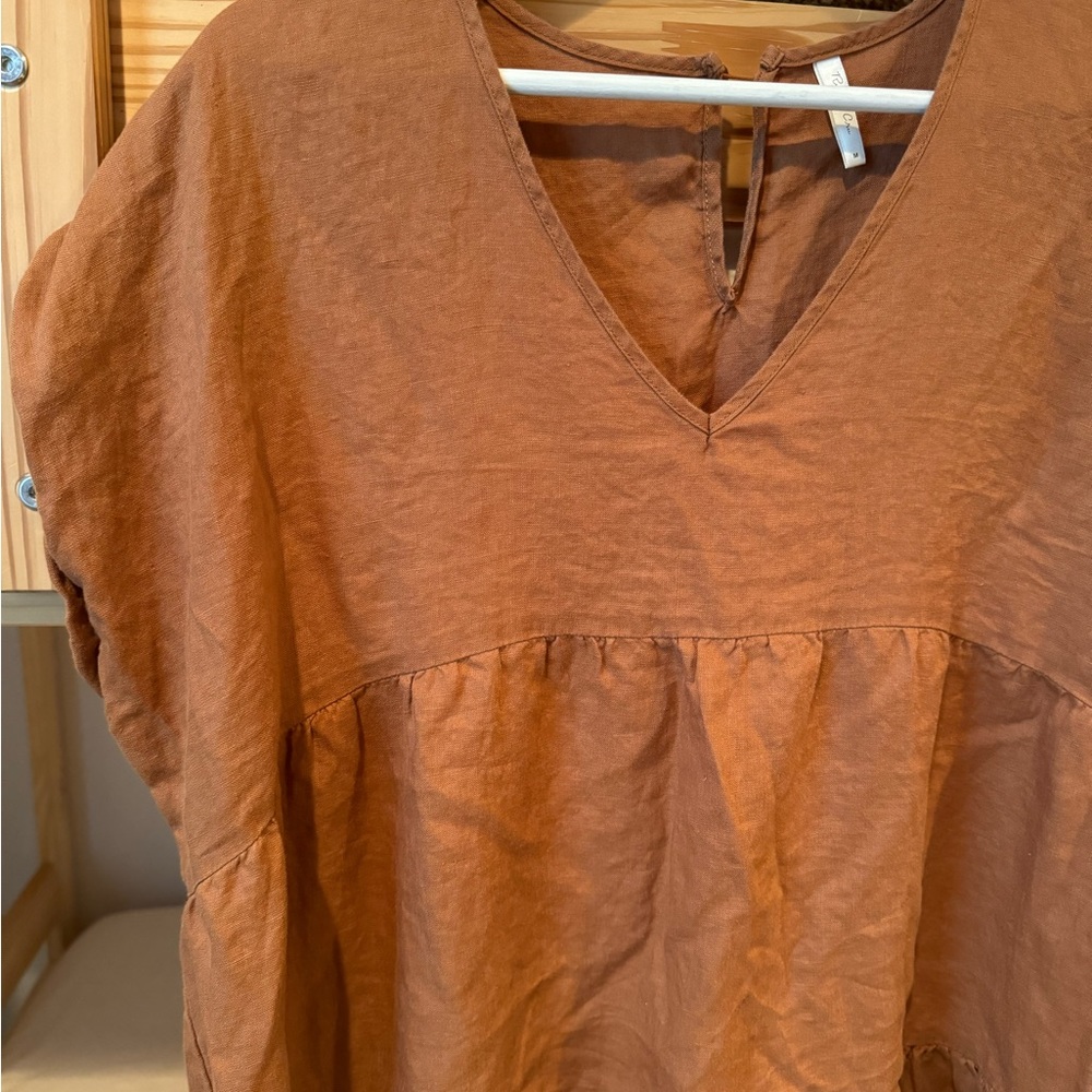 Rylee + Cru Vienna Brown Linen Tiered V-Neck Dress